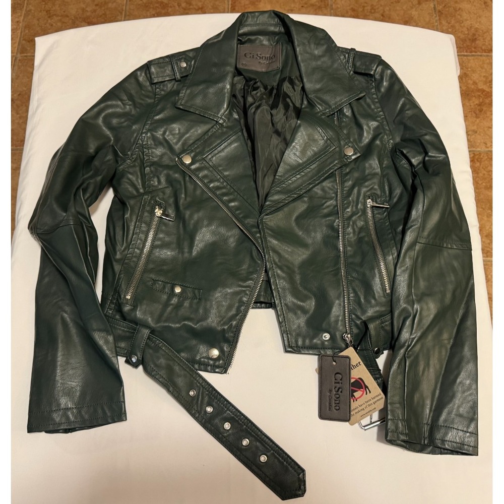 Ci Sono By Cavalini Women's Vegan Leather Jacket - Hunter Green - Size M
